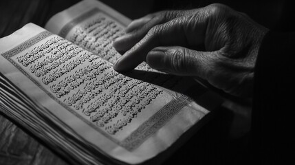 Naklejka premium Elderly hands reading ancient text.