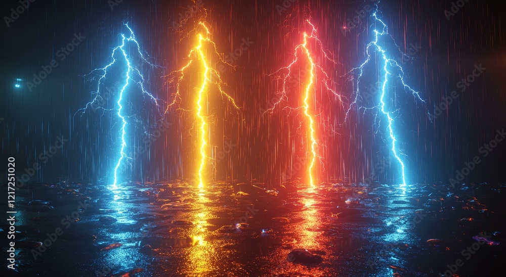 Aufkleber visual representation of a thunderbolt within a set of realistic lightings against a black backdrop,