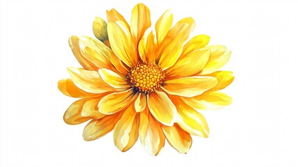 Vibrant Yellow Flower on White Background - Watercolor Illustration