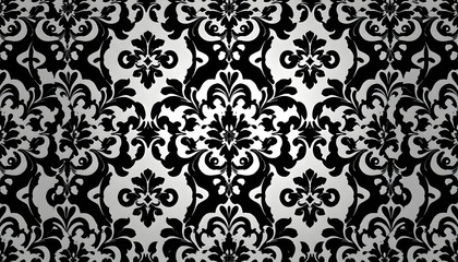 Fototapeta premium Black damask pattern background, pixel art, with white tones