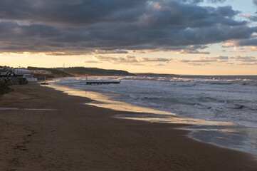 Stunning sunset view of Kumkoy beach. Black sea and amazing sky. Turkey, Kumköy