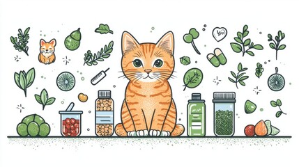 A clean and engaging educational banner featuring tips for pet care, with icons representing proper nutrition, exercise, and health monitoring, in soft green and blue shades