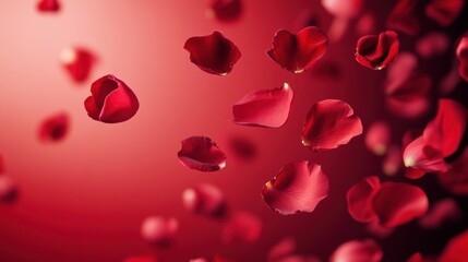 Love in Bloom: A Stunning Display of Passionate Red Roses and Delicate Petals, Adorning a Rich Crimson Canvas, Symbolizing the Beauty and Joy of Love.