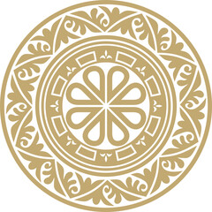Vector golden round classic byzantine ornament. Circle, ring, border, Ancient Greece, Eastern Roman Empire frame. Decoration of the Russian Orthodox Church