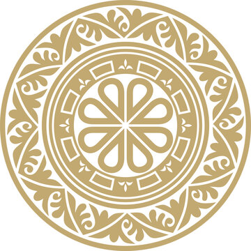 Naklejki Vector golden round classic byzantine ornament. Circle, ring, border, Ancient Greece, Eastern Roman Empire frame. Decoration of the Russian Orthodox Church