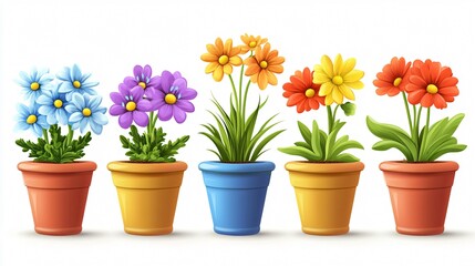 Fototapeta premium Vibrant Flowers Pots Cartoon Vector Illustration