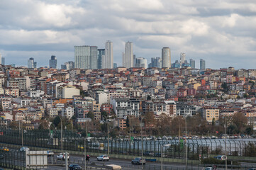 Fototapeta premium Panorama of Istanbul from Ayvansaray station, Golden Horn Bridge
