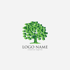 oak tree, green tree, wooden, eco, leaf, landscape, icon fully editable vector logo template