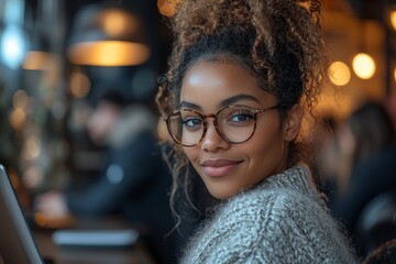 African American businesswoman smiles as she works online in her office