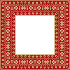 Vector gold with red square Turkish national ornament. Ottoman border, frame. Ethnic floral rectangle, Seljuk Turks pattern. Decoration of the Sultan's palaces
