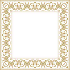 Vector golden square Turkish national ornament. Ottoman border, frame. Ethnic floral rectangle, Seljuk Turks pattern. Decoration of the Sultan's palaces