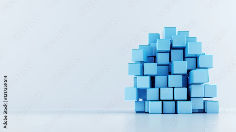 Poster stacked modular cubes with gradient glossy finish in soft blue tones