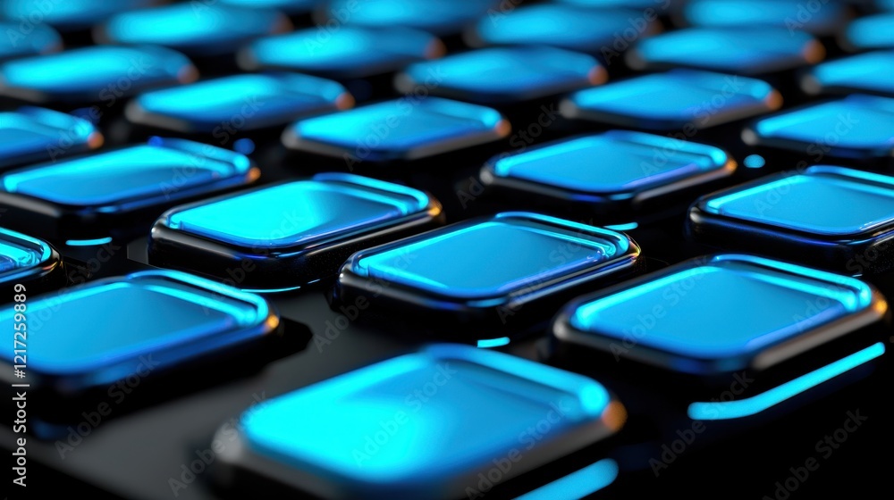 Poster symmetrical arrangement of modular blocks in blue tones and glossy finish