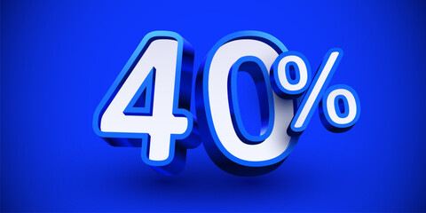 40 percent Off. 3d number 40. Sale banner. Vector illustration.