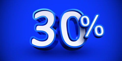 30 percent Off. 3d number 30. Sale banner. Vector illustration.