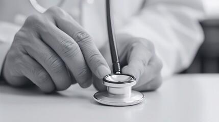 healthcare professional adjusting stethoscope in clinical environment