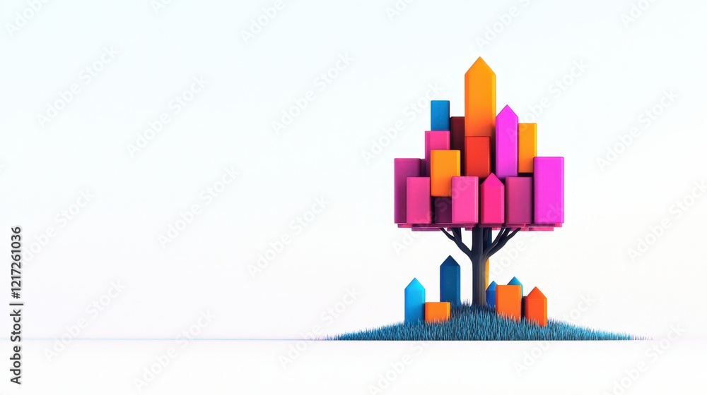 Poster creative stacked modular cubes forming colorful towering structure
