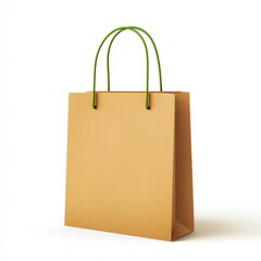 A stylish brown paper shopping bag with green handles, perfect for eco-friendly shopping.