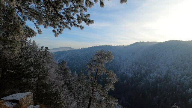 A frosty winter hike to Tomasovsky view, a stunning rock formation offering breathtaking vistas in Slovensky Raj National Park, Slovakia