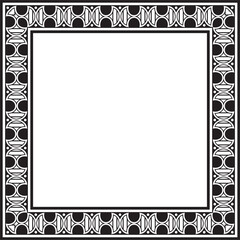 Vector square european black monochrome ornament. Rectangular pattern, circle, ring of the Middle Ages. Revival border. Decorations of palaces and churches