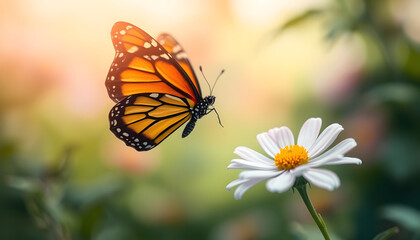 Fototapeta premium Illustration Of A Butterfly, blurry foreground, with white tones