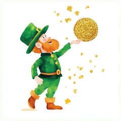 Fototapeta premium Cheerful Leprechaun with Glittering Coin