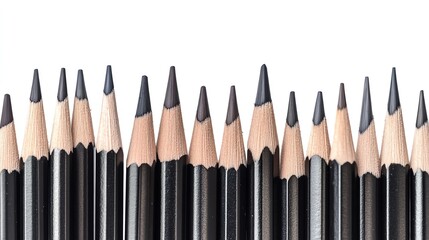 Naklejka premium Set of sharpened black pencils arranged neatly against a white background.
