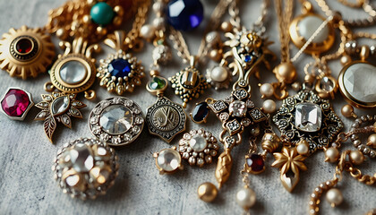 Old vintage jewelry fashion collection background, 8k, with white tones