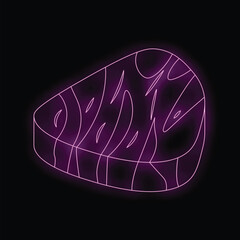 Vibrant illustration of a steak glowing in neon pink against a dark backdrop