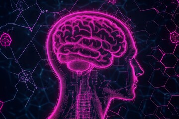 A pink brain with a purple face