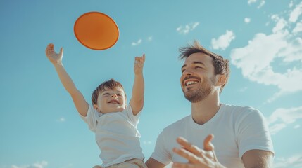 Father and Son Playing with a Frisbee
