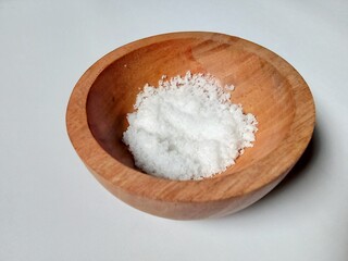 salt in a wooden container.