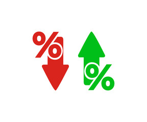 Percentage icon, percent arrows icon. Arrow up icon, decrease arrow down icon vector design and illustration.
