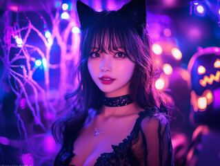 サキュバスのコスプレをした女性・ハロウィンイベントのイメージ