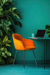 Fototapeta premium Orange Chair and Laptop