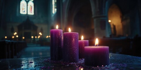 Purple Candles on Table