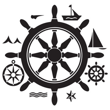 recommend clip art: Steering wheel icon. ship steering silhouette vector illustration