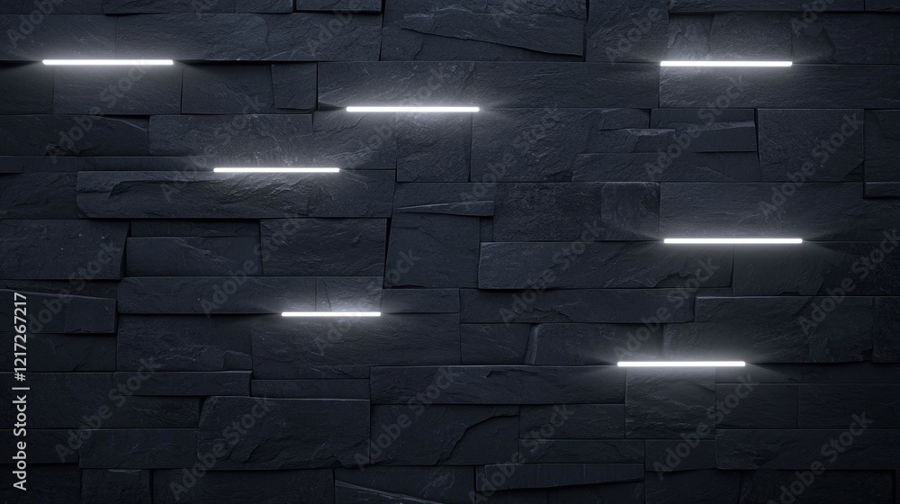 Poster close-up of a dark grey stone wall. the wall is made up of small, irregularly shaped blocks arranged