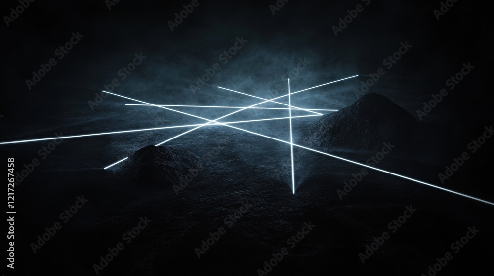 Poster Dark and eerie scene with a dark background. in the center of the image, there are three white lines that form a star-like shape, creating a sense of depth and dimension.