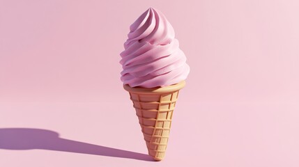 Pink ice cream cone on pink background, summer treat, food photography