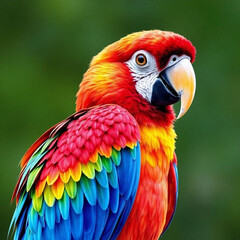 Obraz premium Artistic illustration. Portrait of a macaw bird on a green background