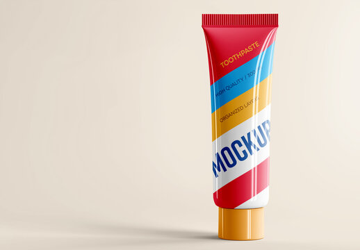 Toothpaste Tube Mockup &ndash; Front View of Glossy Squeeze Packaging for Oral Care Branding Presentation