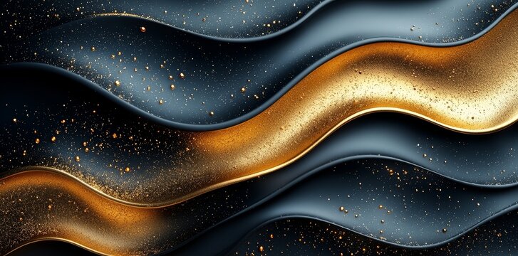 Abstract background, luxurious minimalist artwork with elegant dark and gold textured forms, modern decor