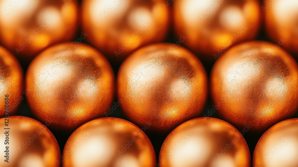 Poster metallic spheres arranged in a symmetrical pattern with a glowing finish