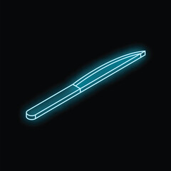 Blue glowing neon tweezers on black background isometric view