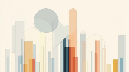 Fototapeta premium Abstract composition of colorful geometric shapes resembling a city skyline at dusk