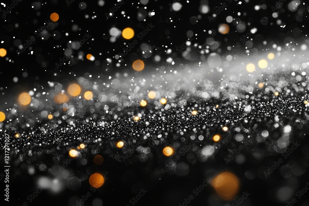 Poster real snowflakes falling during a snowstorm, set against a black background for isolation. perfect fo