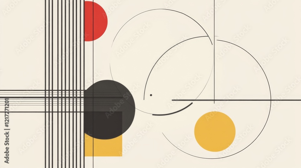 Poster abstract geometric composition featuring bold shapes and lines in a minimalistic style