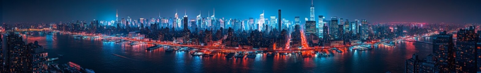 Fototapeta premium A sweeping view of the night in Manhattan, capturing the cityscapes of New York, USA