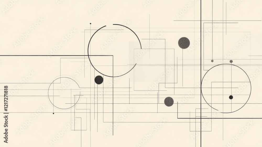 Aufkleber abstract geometric design featuring circles and squares in a minimalist style on a beige background